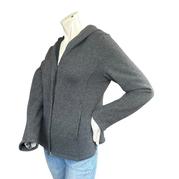 Eileen Fisher Dark Gray Fleece Lined Wool Blend Casual Hooded Zip Up Jacket XS - Picture 7 of 11